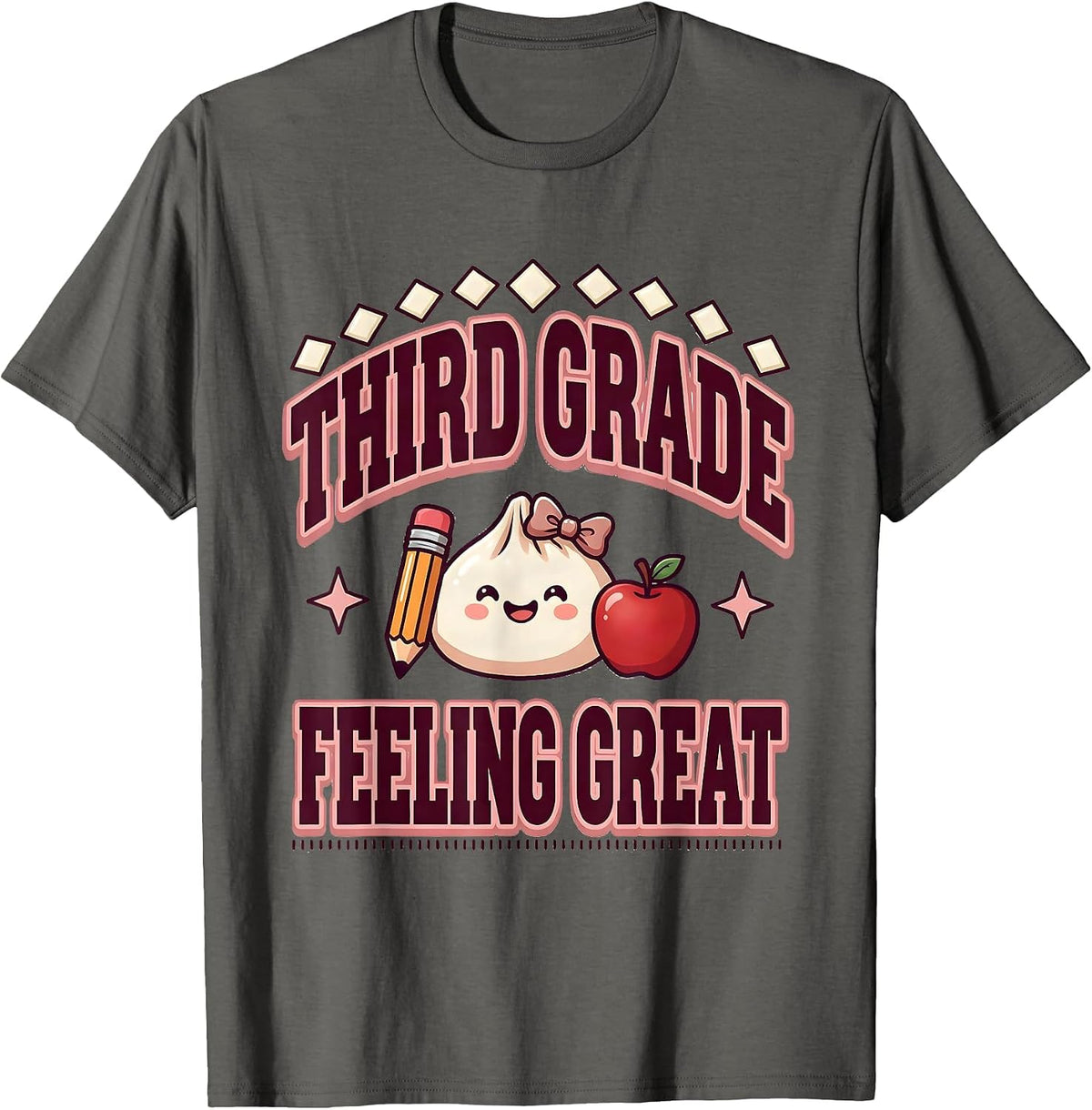 Men's Third Grade Feeling Great Kawaii Dumpling Back to School T-Shirt - Asphalt Grey