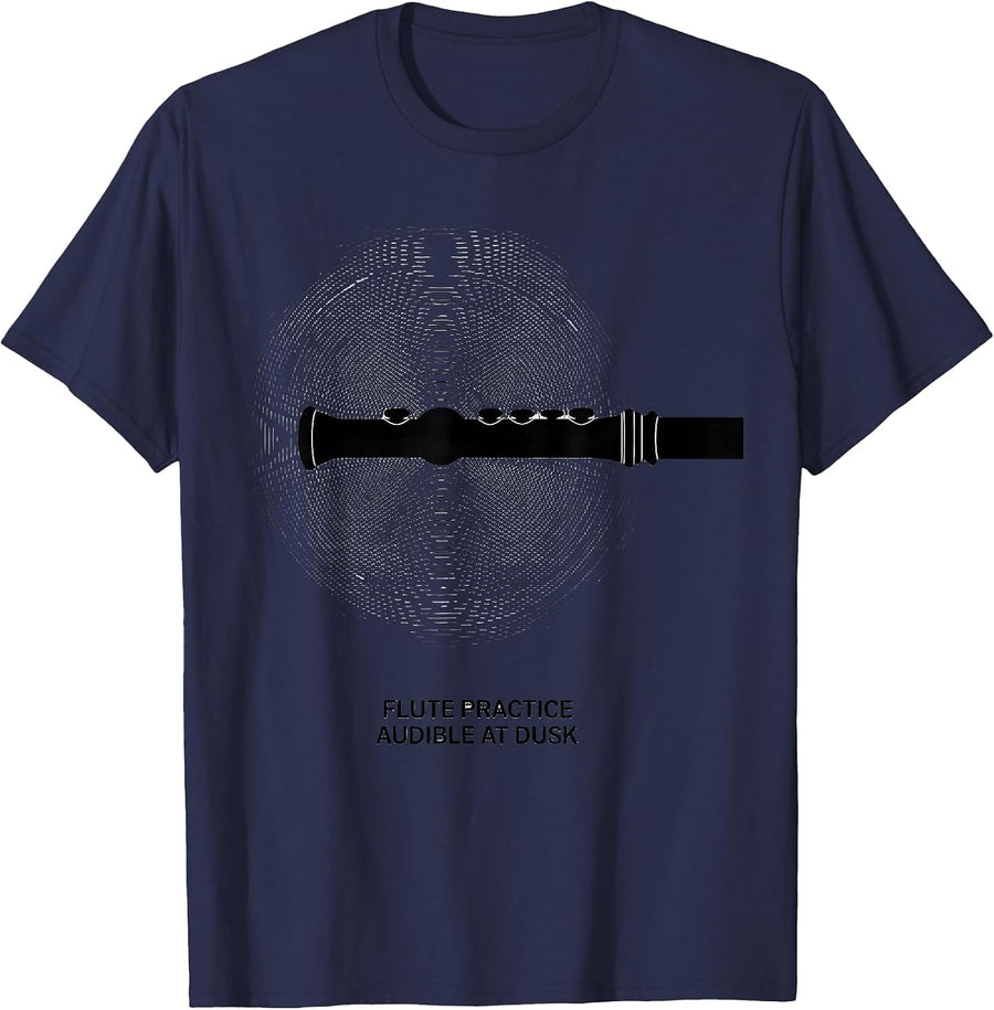 Flute Practice Audible At Dusk Funny Flute Player Band Humor T-Shirt - Navy Blue