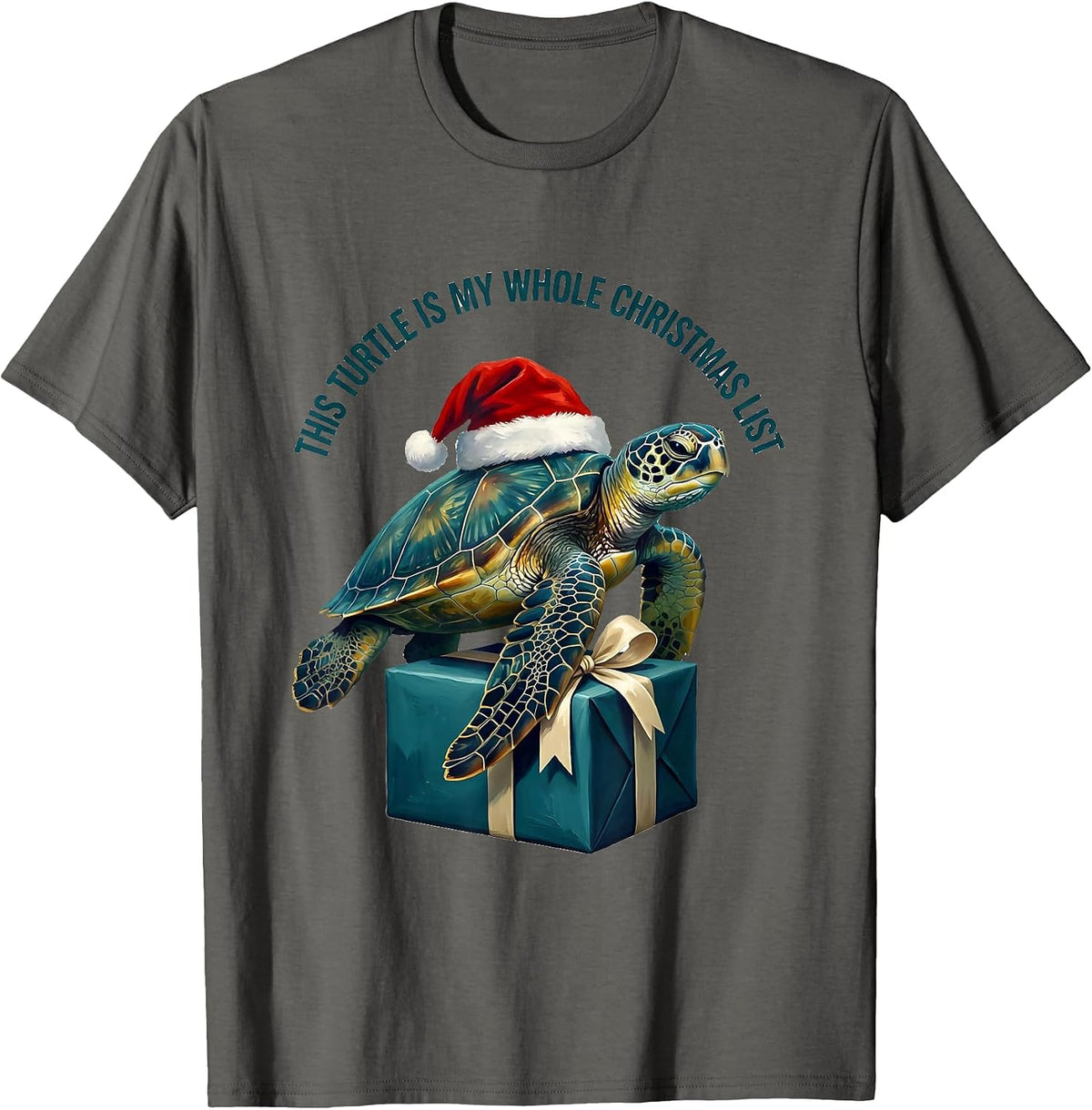 Men's This Turtle Is My Whole Christmas List Cute Sea Turtle Santa T-Shirt - Asphalt Grey