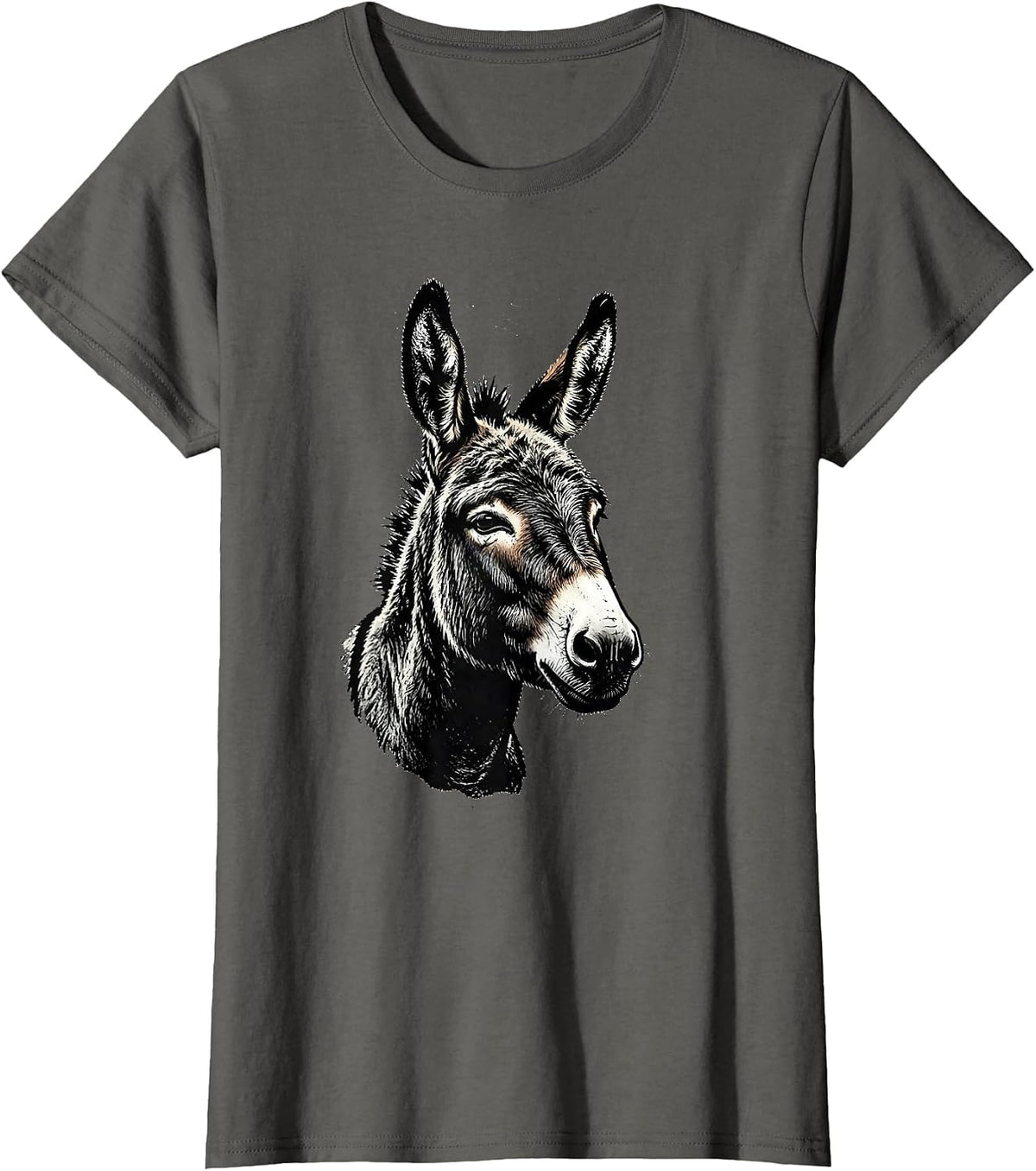 Women's Donkey Stamp Funny Farm Animal Quirky Humor T-Shirt - Asphalt Grey