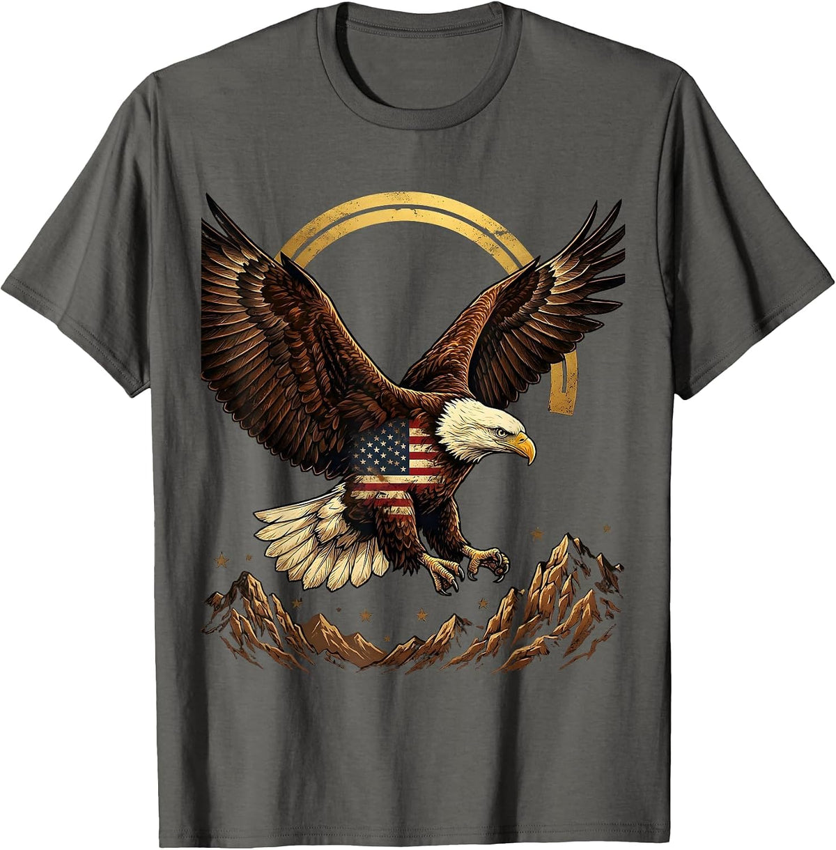 Men's Boys Patriotic Bald Eagle Soaring Over Mountains T-Shirt - Asphalt Grey