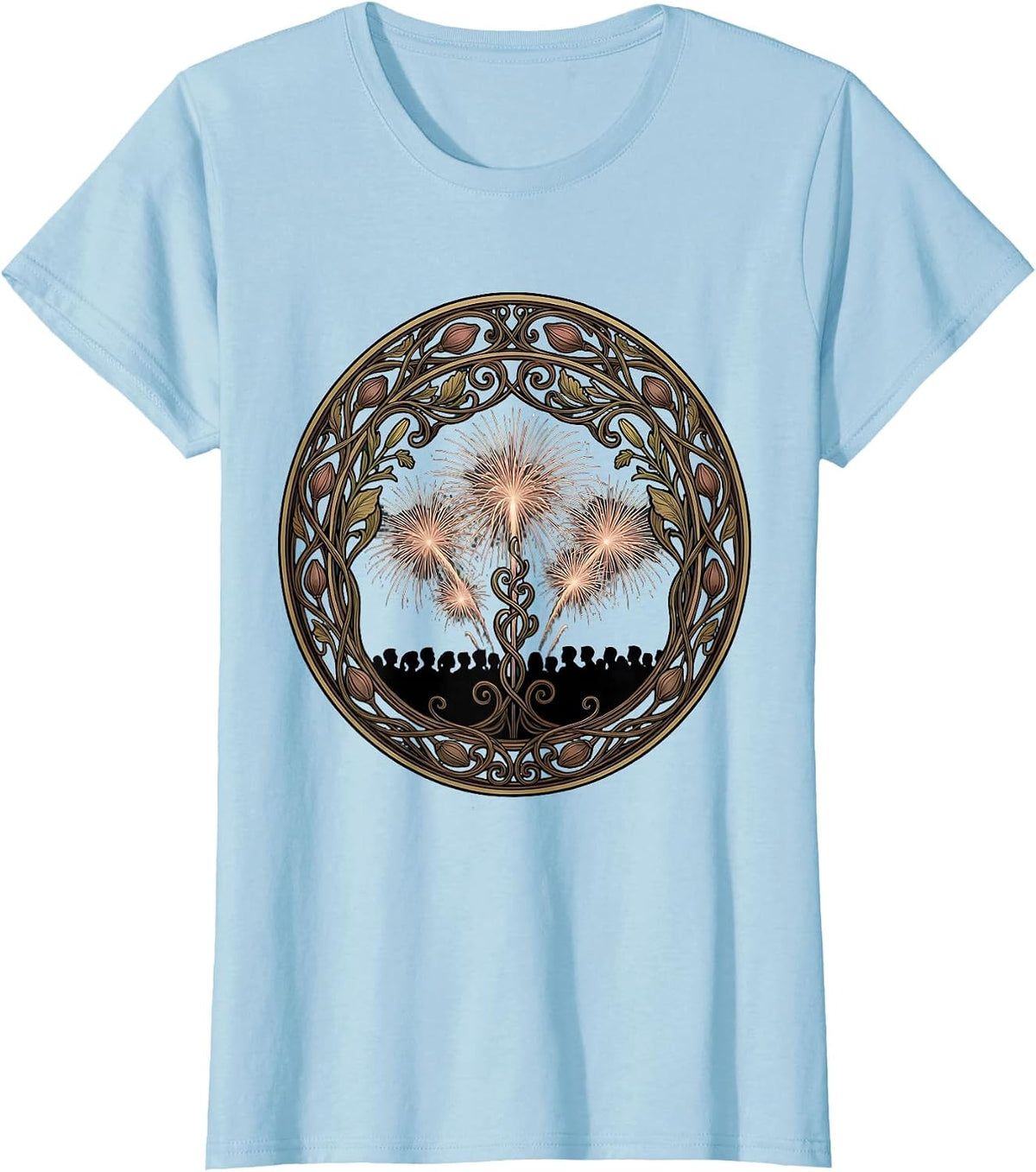 Women's Stadium Crowd Fireworks Celebration Silhouette T-Shirt - Baby Blue