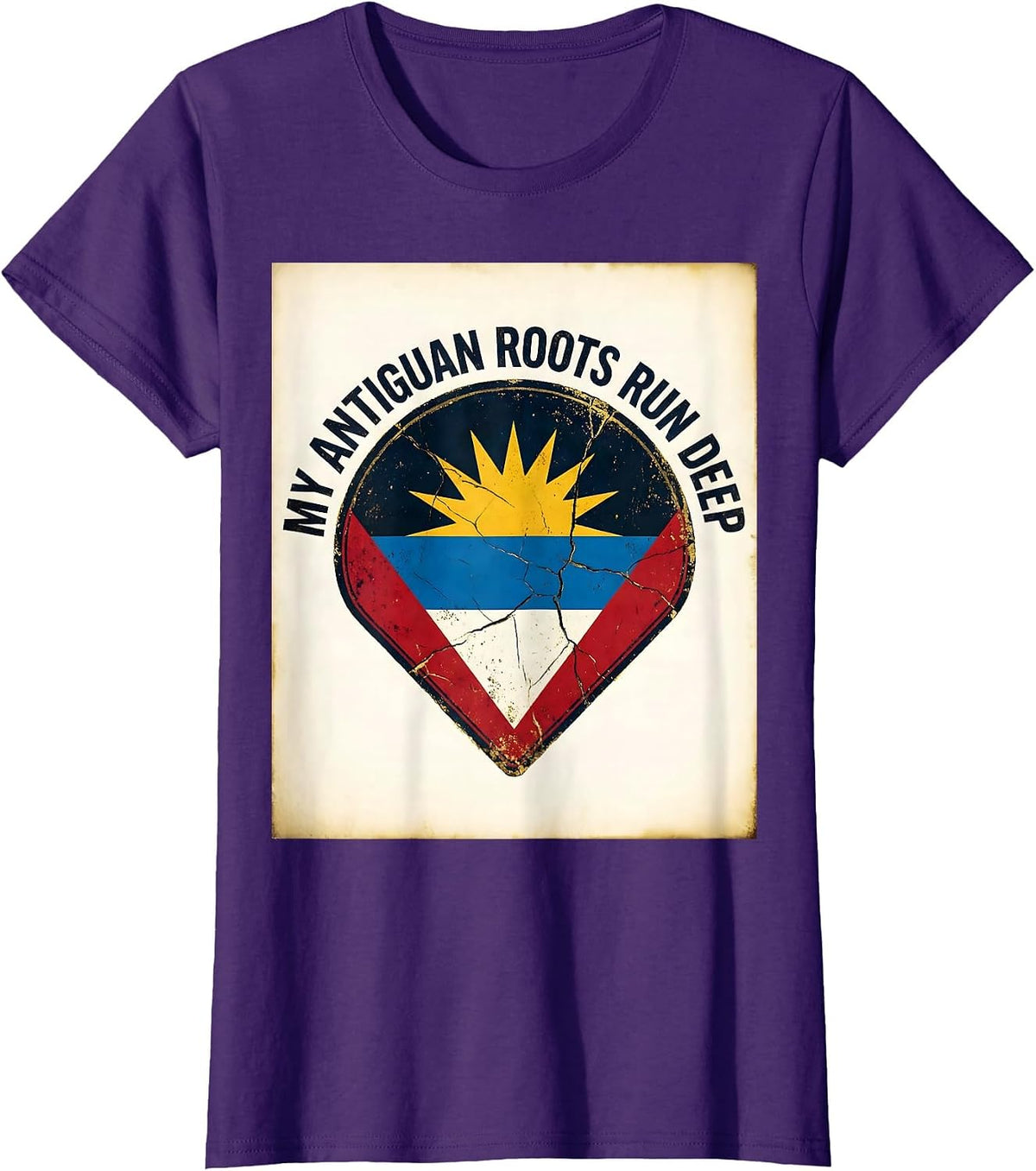 Women's My Antiguan Roots Run Deep Distressed Flag National Pride T-Shirt - Purple