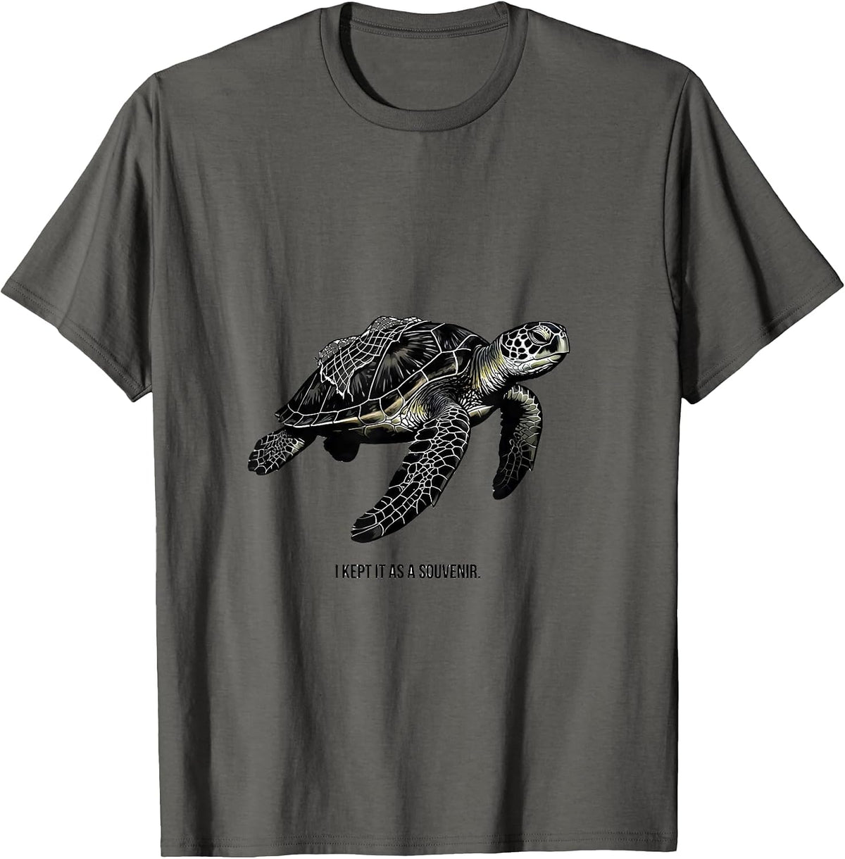 Men's I Kept It As A Souvenir Minimalist Sea Turtle Ocean Lover T-Shirt - Asphalt Grey