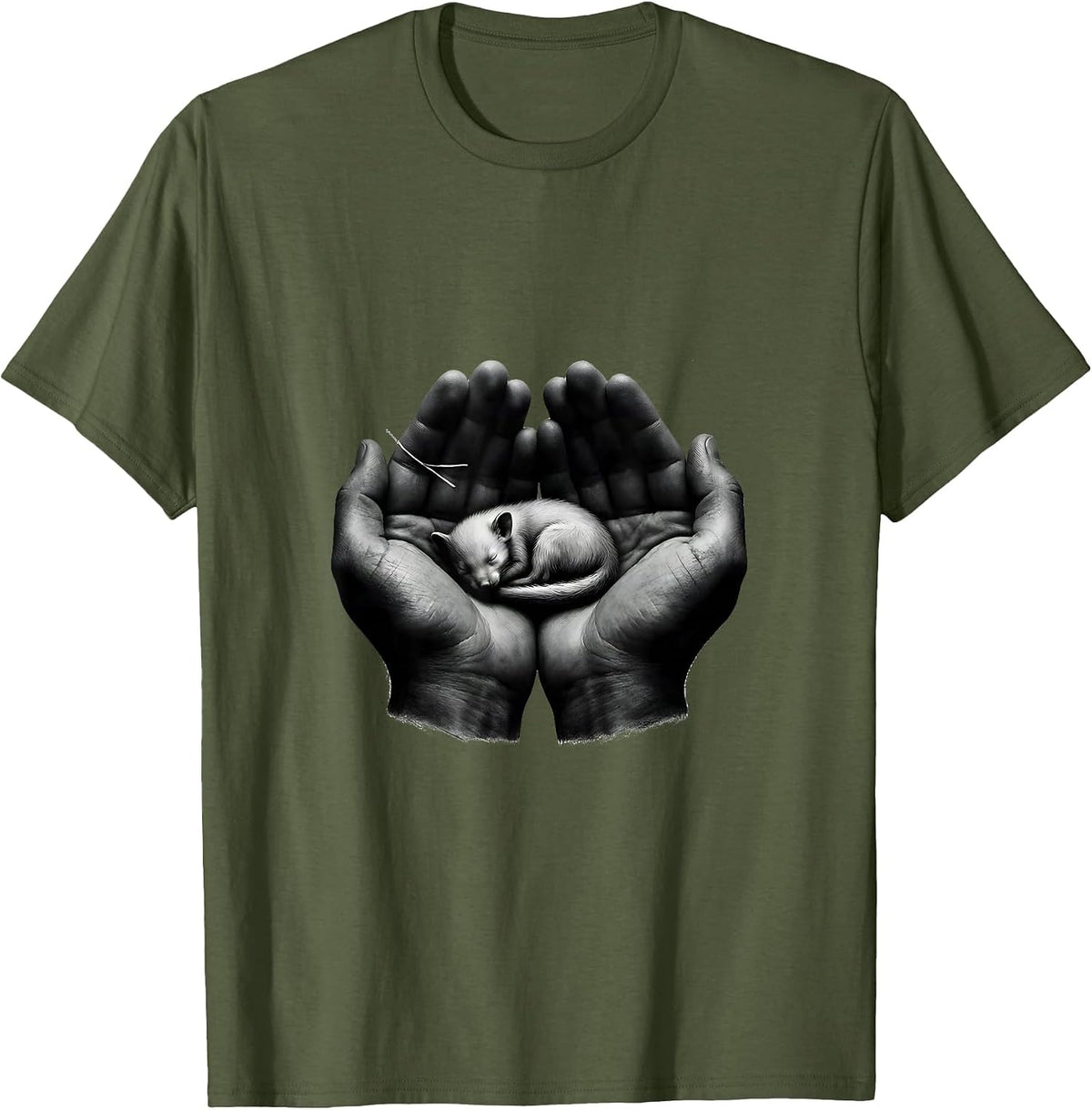 Men's Hand Cradle Animal Care Vet Tech Humor Appreciation T-Shirt - Olive Green