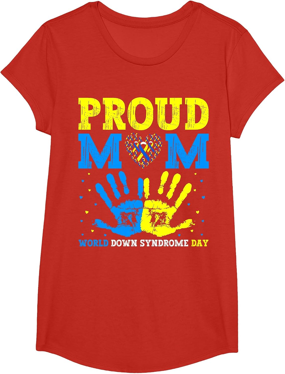 Proud mom World Down Syndrome Awareness Day Ribbon T-Shirt - Girls Red