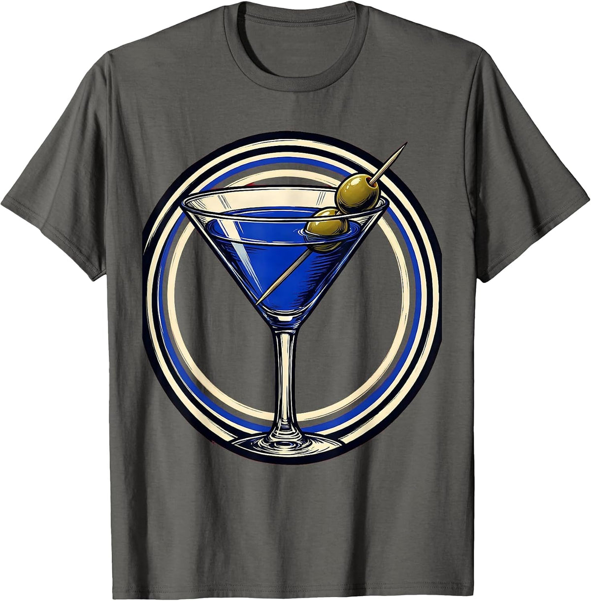 Men's Classic Martini Olive Cocktail Illustration T-Shirt - Asphalt Grey
