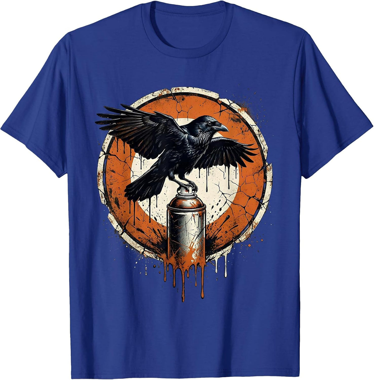 Men's Grunge Crow on Dripping Spray Can Illustration T-Shirt - Royal Blue
