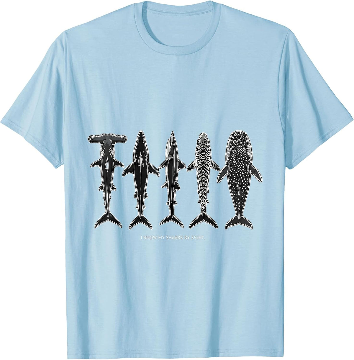 Men's I Know My Sharks By Sight Funny Shark Lover Ocean Wildlife T-Shirt - Baby Blue