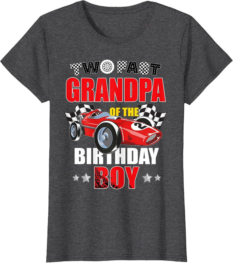 Grandpa of The Two Fast 2nd Birthday Boy Racing Car Family T-Shirt, Women, Dark Heather Grey, XX-Large - As Pictured
