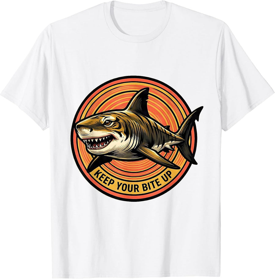 Men's Keep Your Bite Up Playful Shark Lover Ocean Wildlife Humor T-Shirt - White