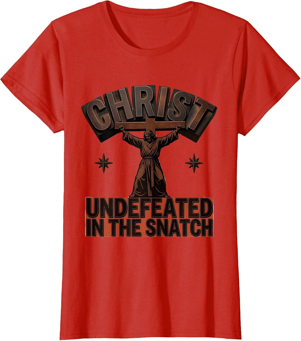 Women's Christ Undefeated In The Snatch Funny Christian Gym T-Shirt - Red