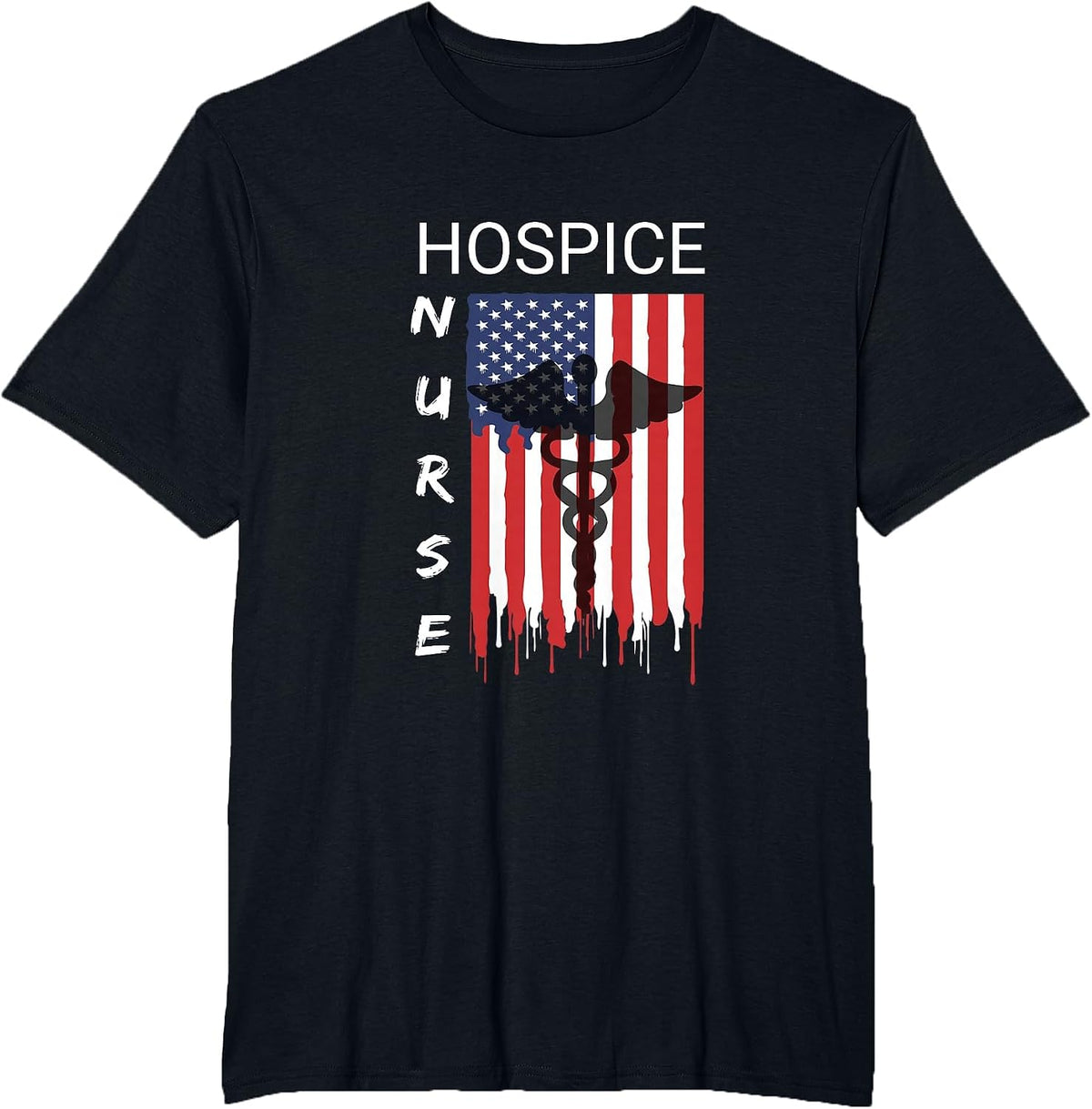 Hospice Nursing Proud & Cool US Flag Patriot Shirt T-Shirt - Black