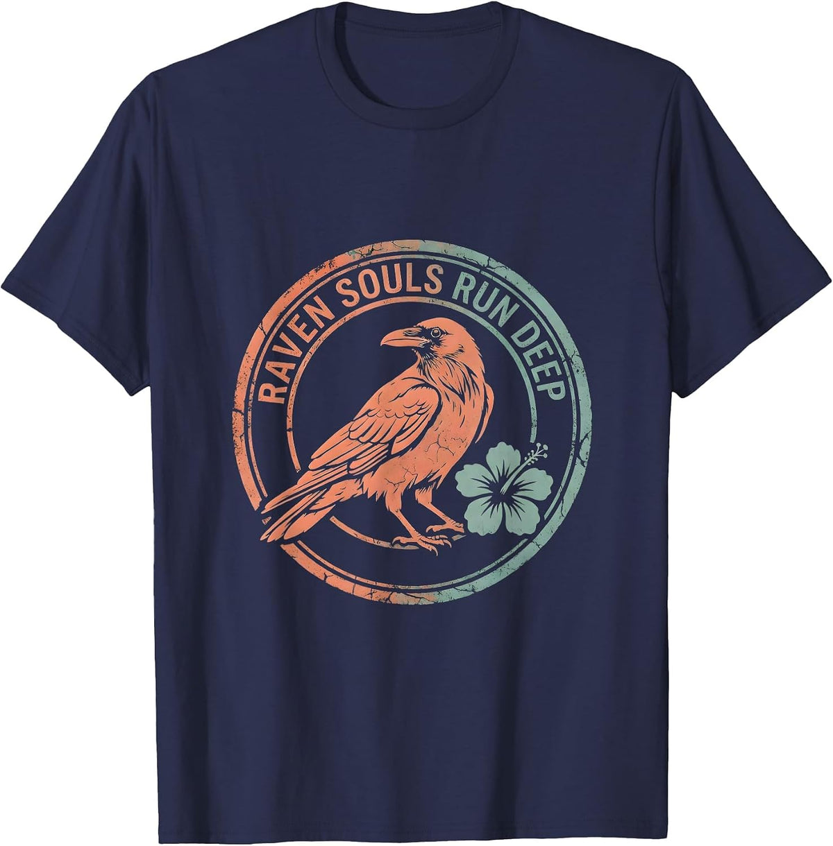 Men's Raven Souls Run Deep Mystic Bird Design T-Shirt - Navy Blue