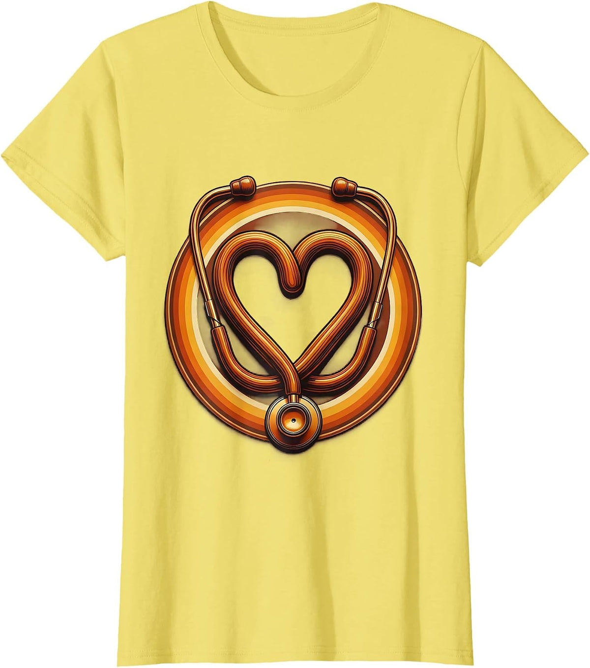 Women's School Nurse Stethoscope Heart Graphic T-Shirt - Lemon Yellow