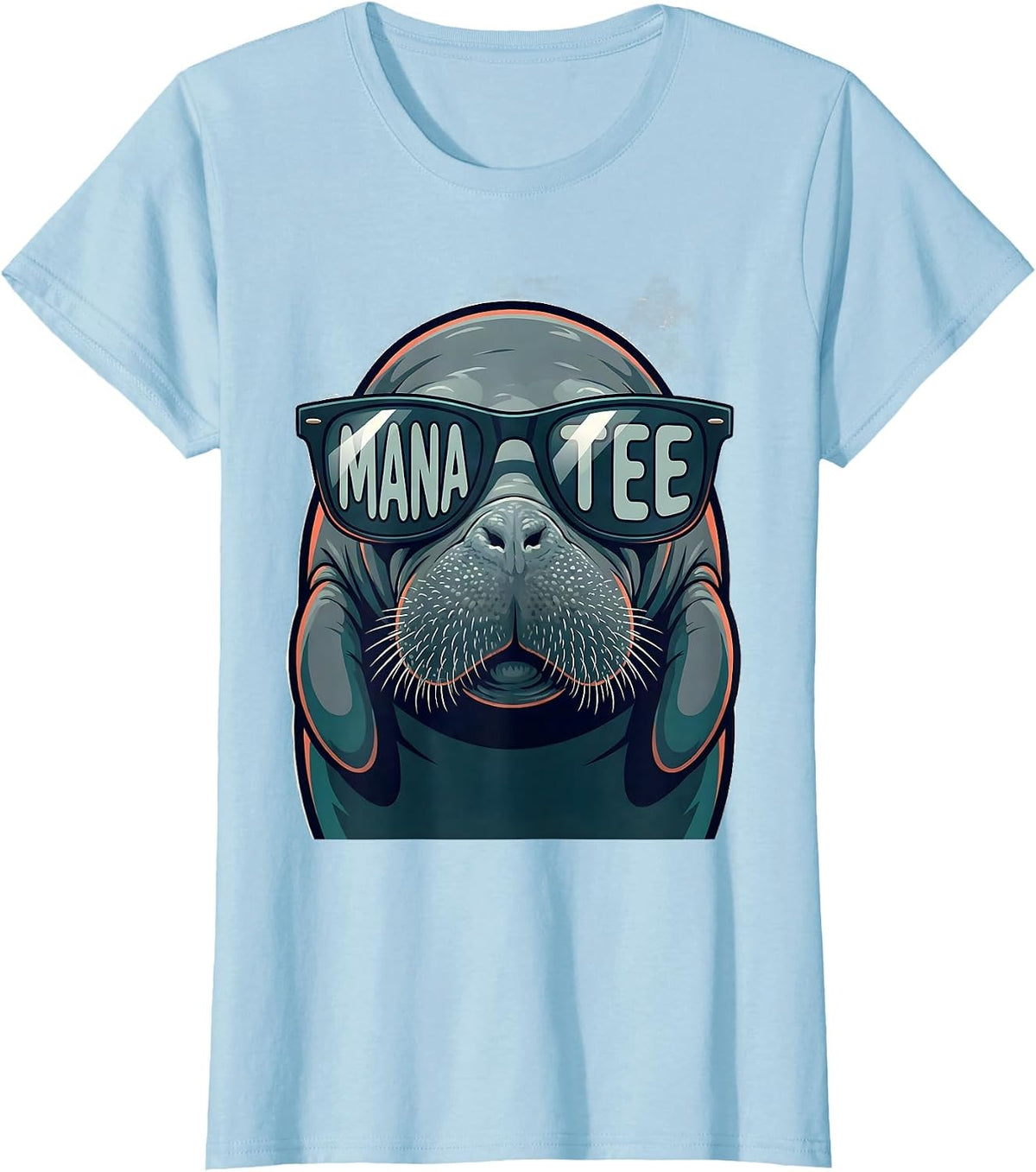 Women's MANATEE College Mascot Animal Sunglasses Fan Gear T-Shirt - Baby Blue