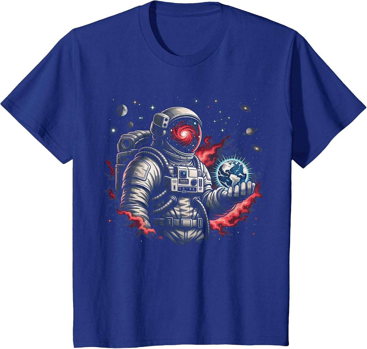 Astronaut Earth Science Space Galaxy Cosmic Universe T-Shirt - Royal Blue