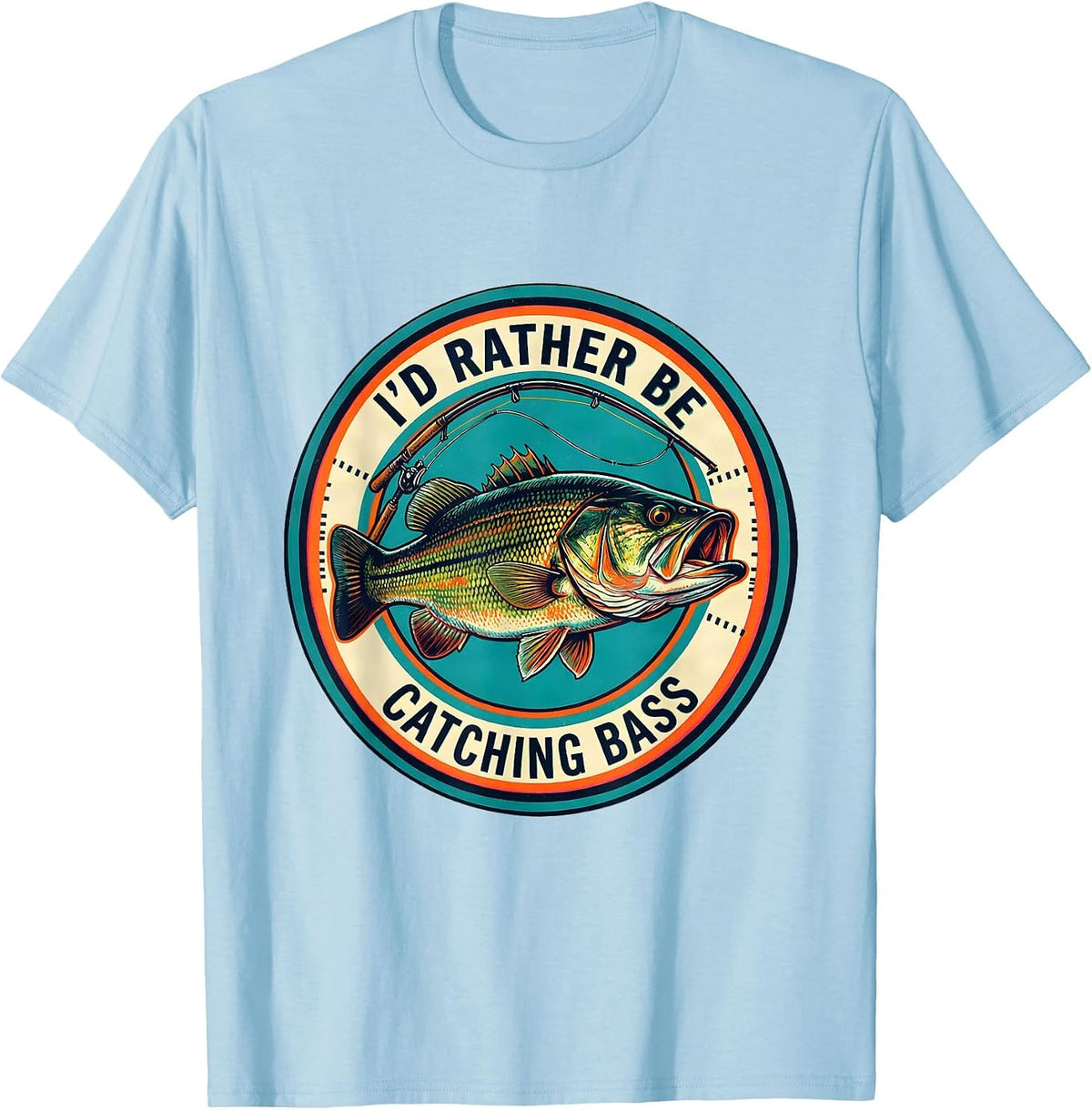 Men's I'd Rather Be Catching Bass Funny Fishing Humor Boys Kids T-Shirt - Baby Blue