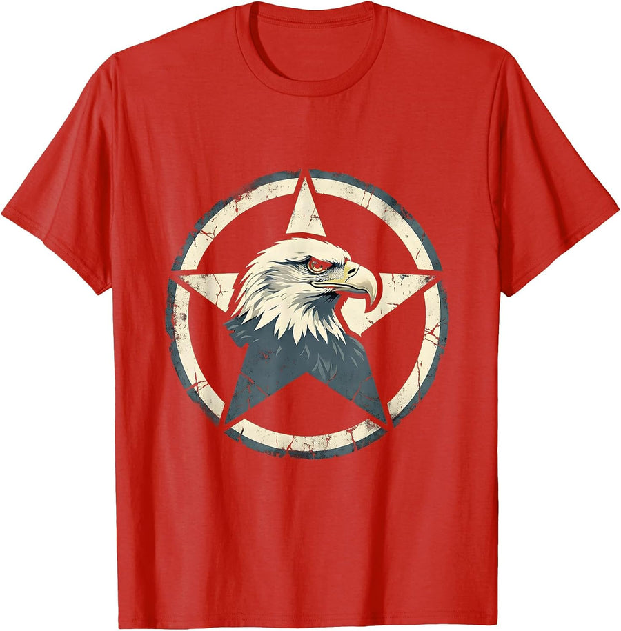 Men's Bald Eagle Star Patriotic American Pride Design T-Shirt - Red