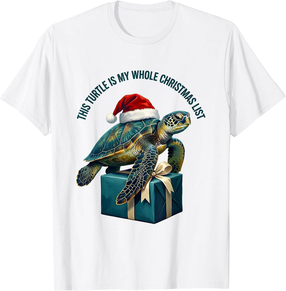 Men's This Turtle Is My Whole Christmas List Cute Sea Turtle Santa T-Shirt - White