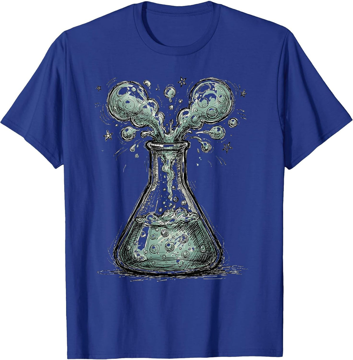 Chemistry Flask Bubbling Colorful Liquid Science Art T-Shirt - Royal Blue