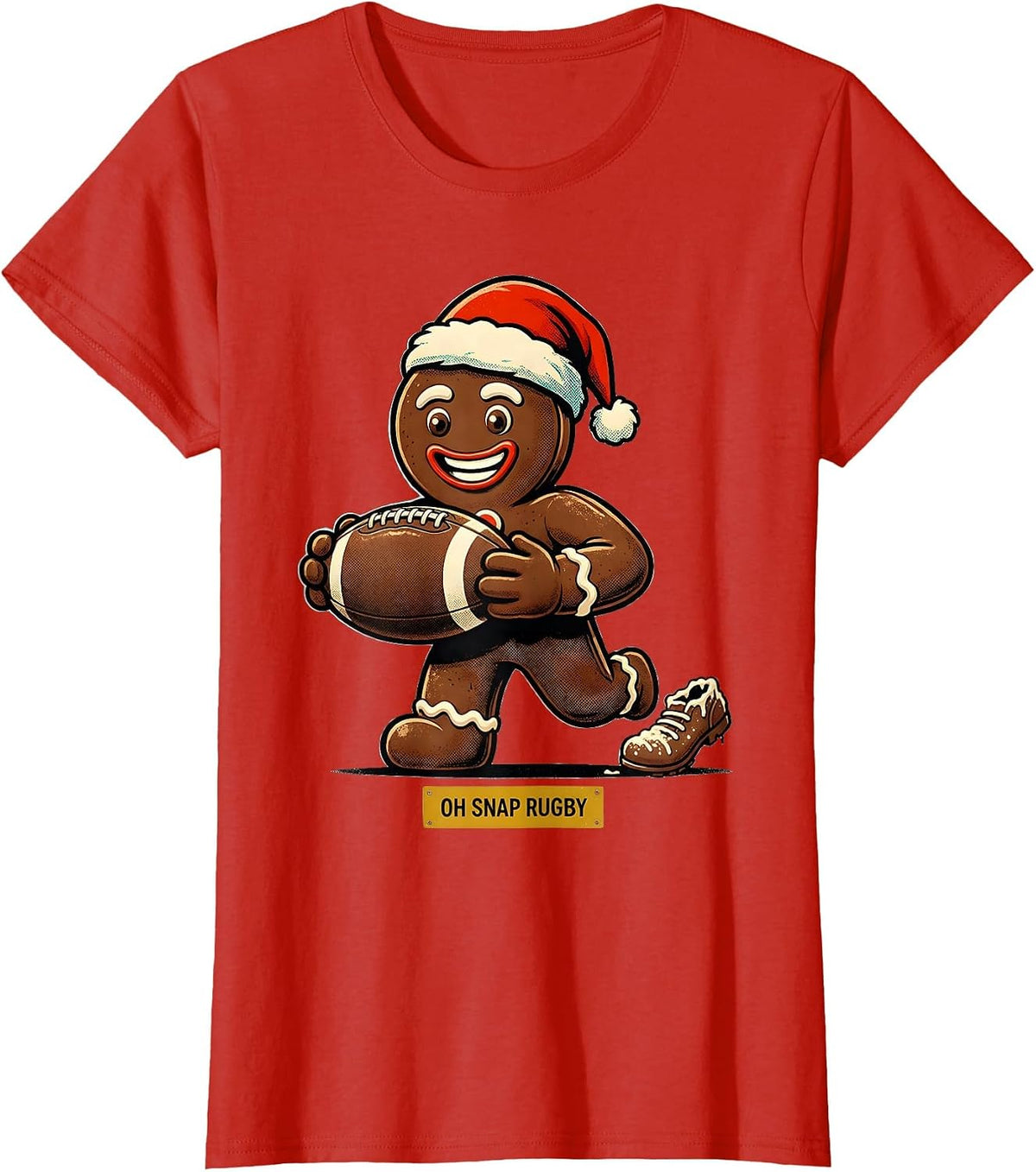 Women's Oh Snap Rugby Retro Advertising Mascot Christmas Sports T-Shirt - Red