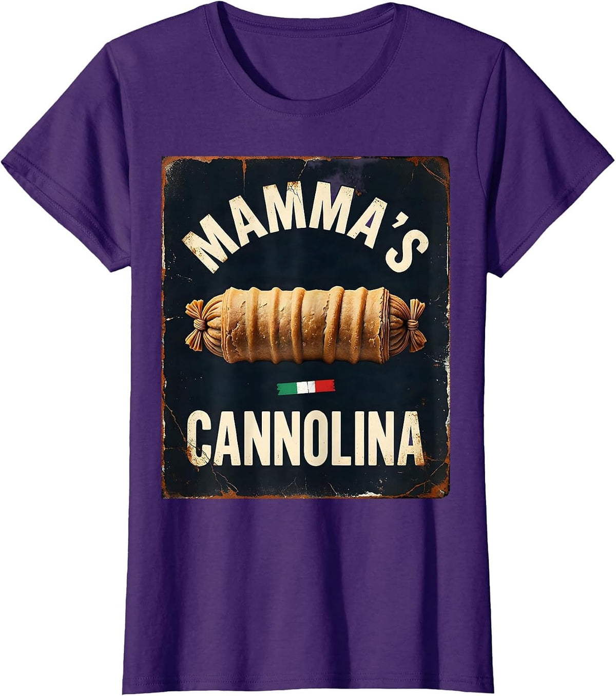 Women's Mamma's Cannolina Distressed Italian Heritage Family Humor T-Shirt - Purple