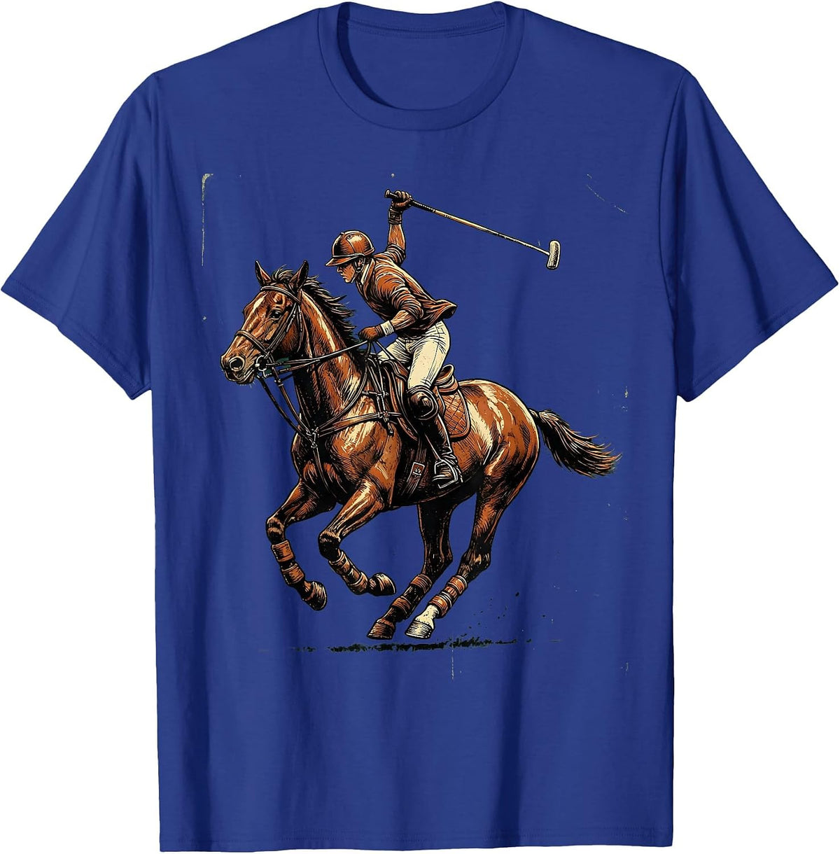 Polo Player Full Gallop Equestrian Art T-Shirt - Royal Blue
