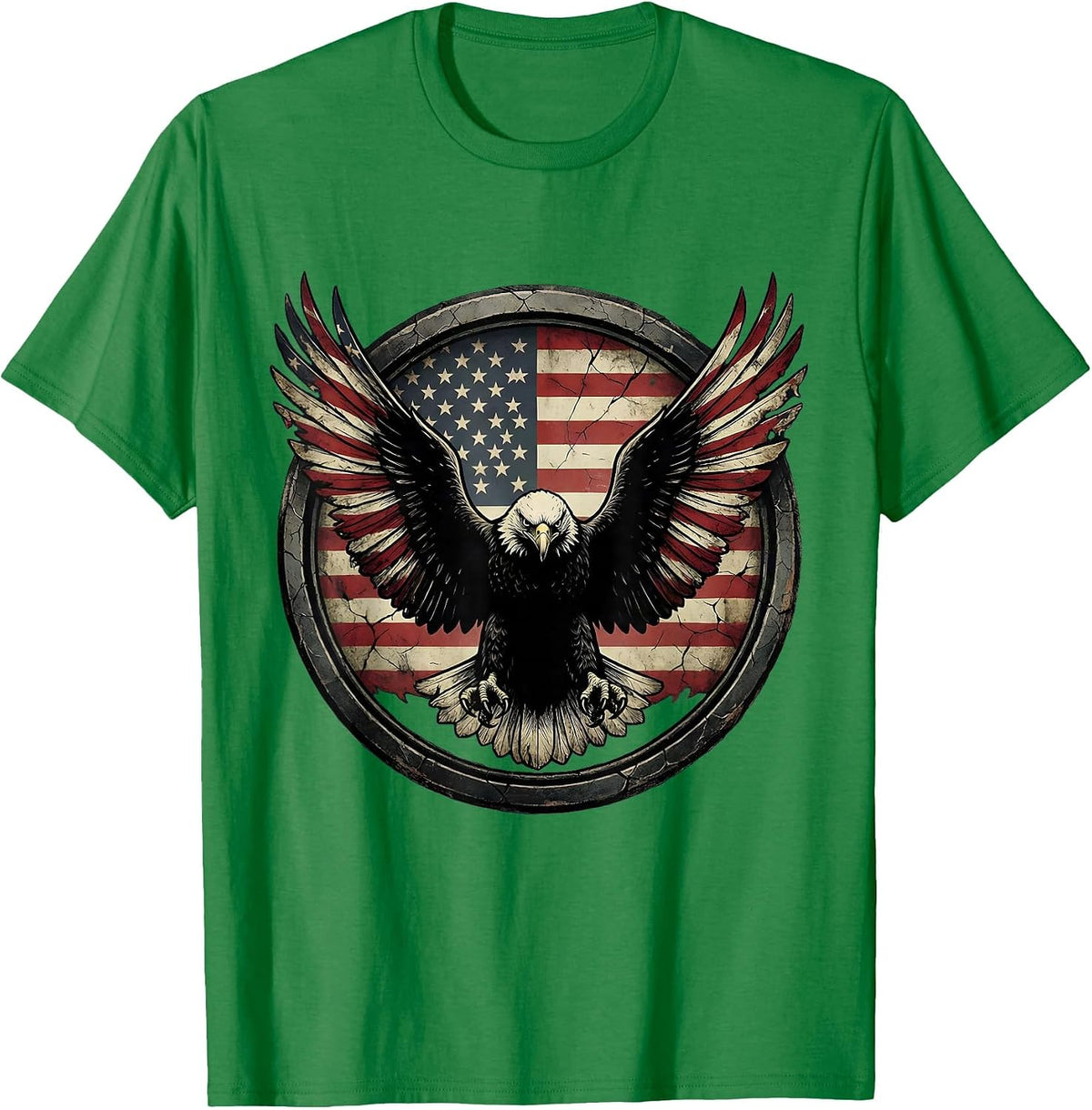 Men's American Flag Bald Eagle Wingspan Patriotic Design T-Shirt - Kelly Green