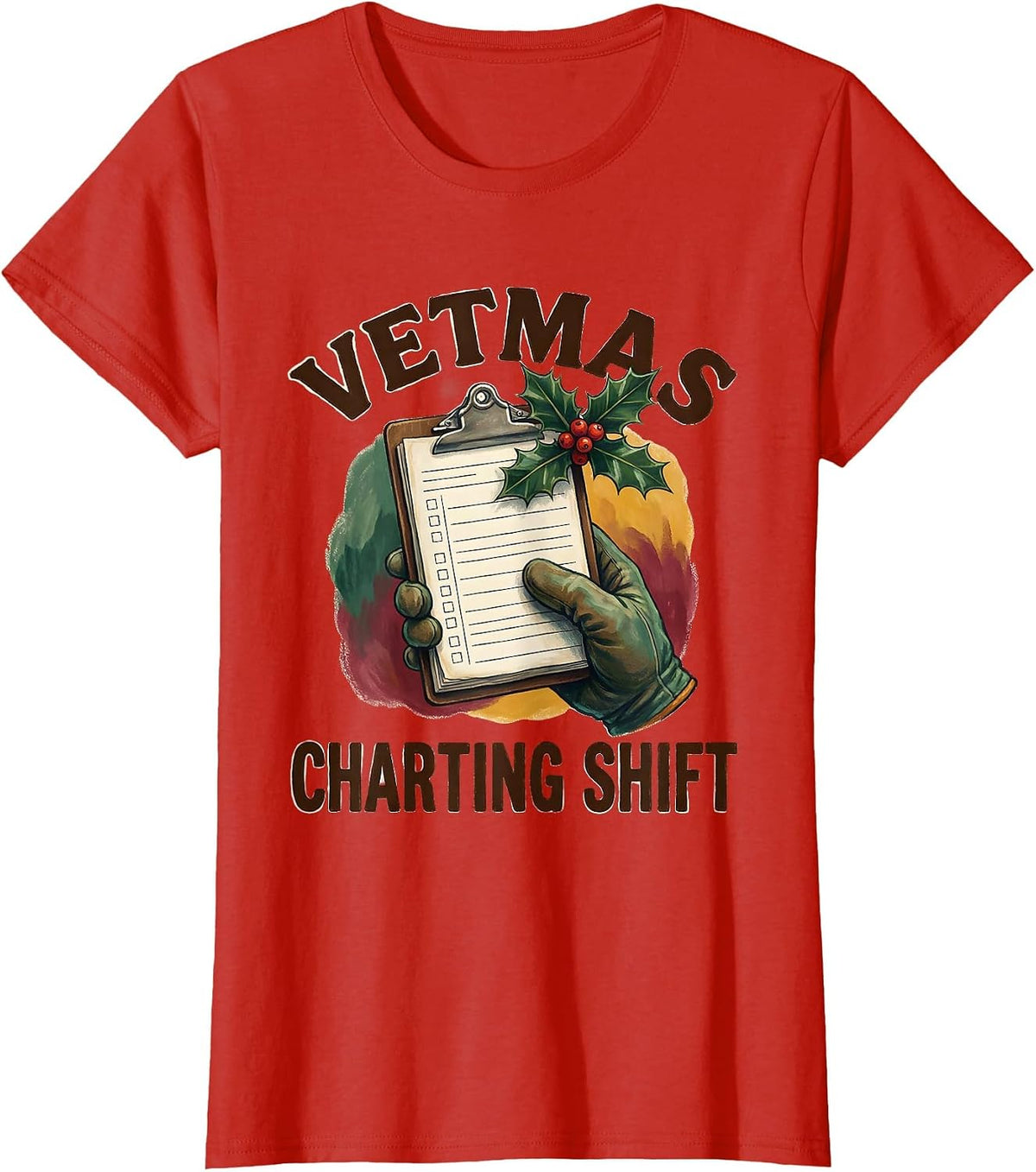 Vetmas Charting Shift Storybook Vet Tech Christmas T-Shirt - Red