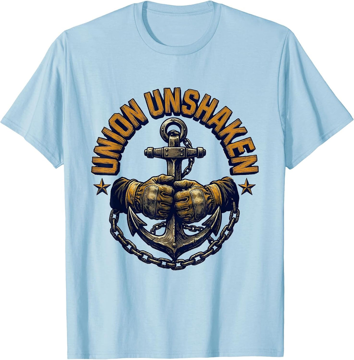 Men's Union Unshaken Wood Type Letterpress Labor Day Union Worker T-Shirt - Baby Blue