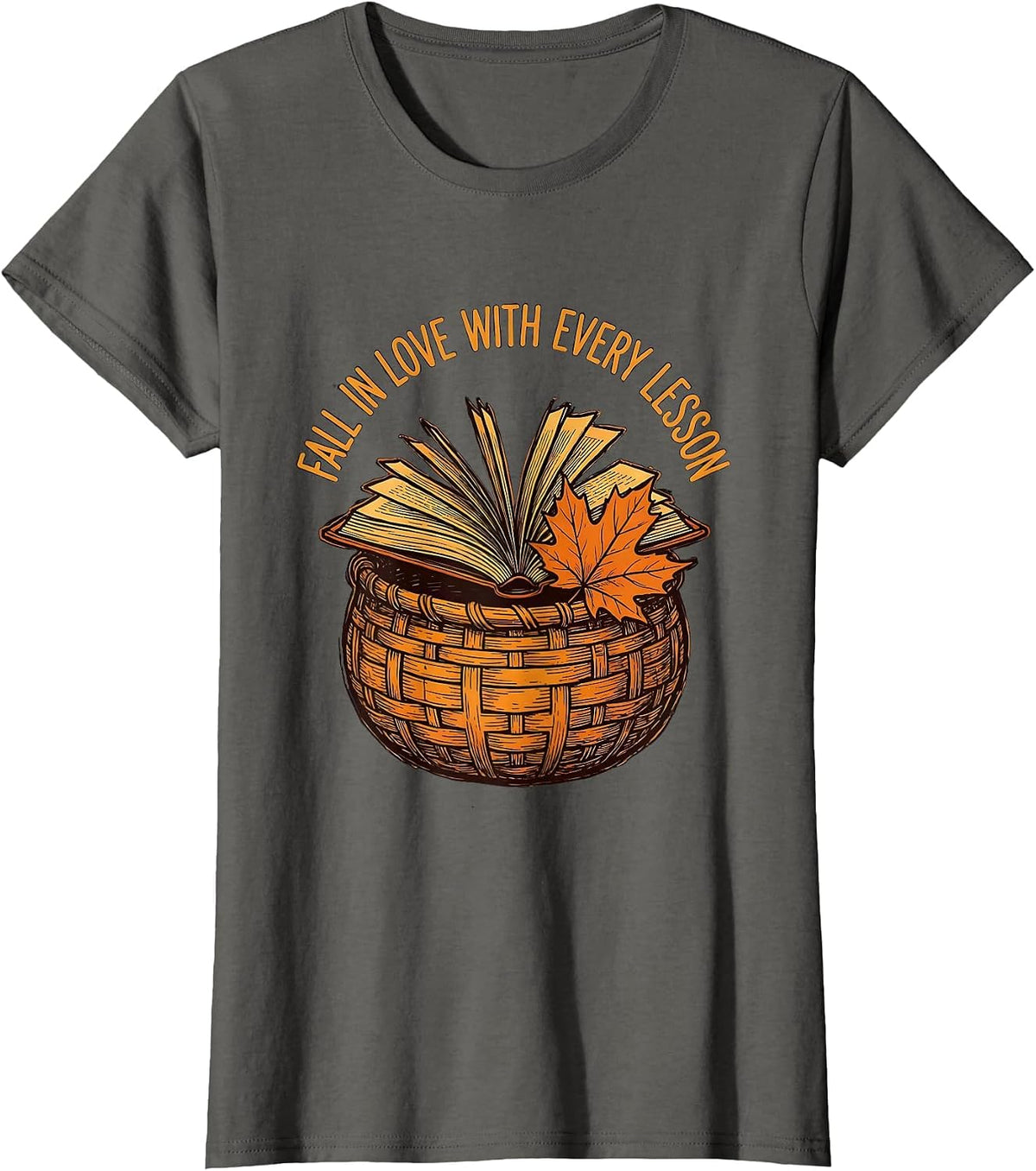 Women's Fall In Love With Every Lesson Autumn Teacher Preschool T-Shirt - Asphalt Grey