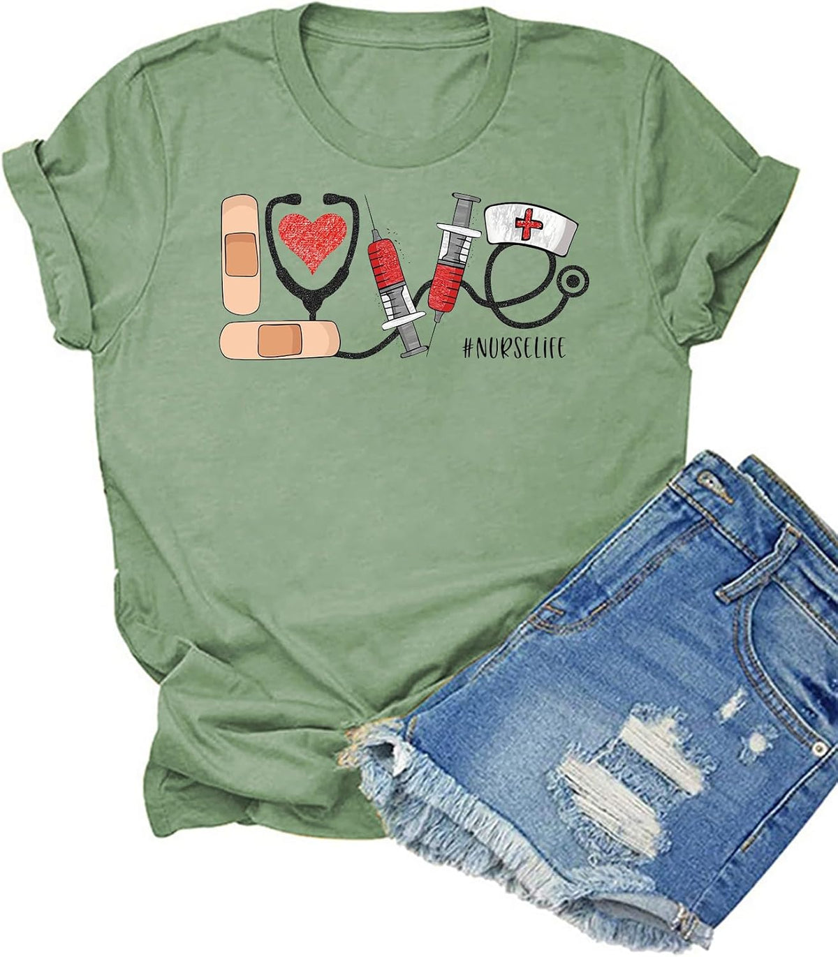 HONTOUTE Womens Nurse Life Stethoscope Graphic T-Shirt Nurse Works Short Sleeve Summer Medical Profession Fit Tees Tops -