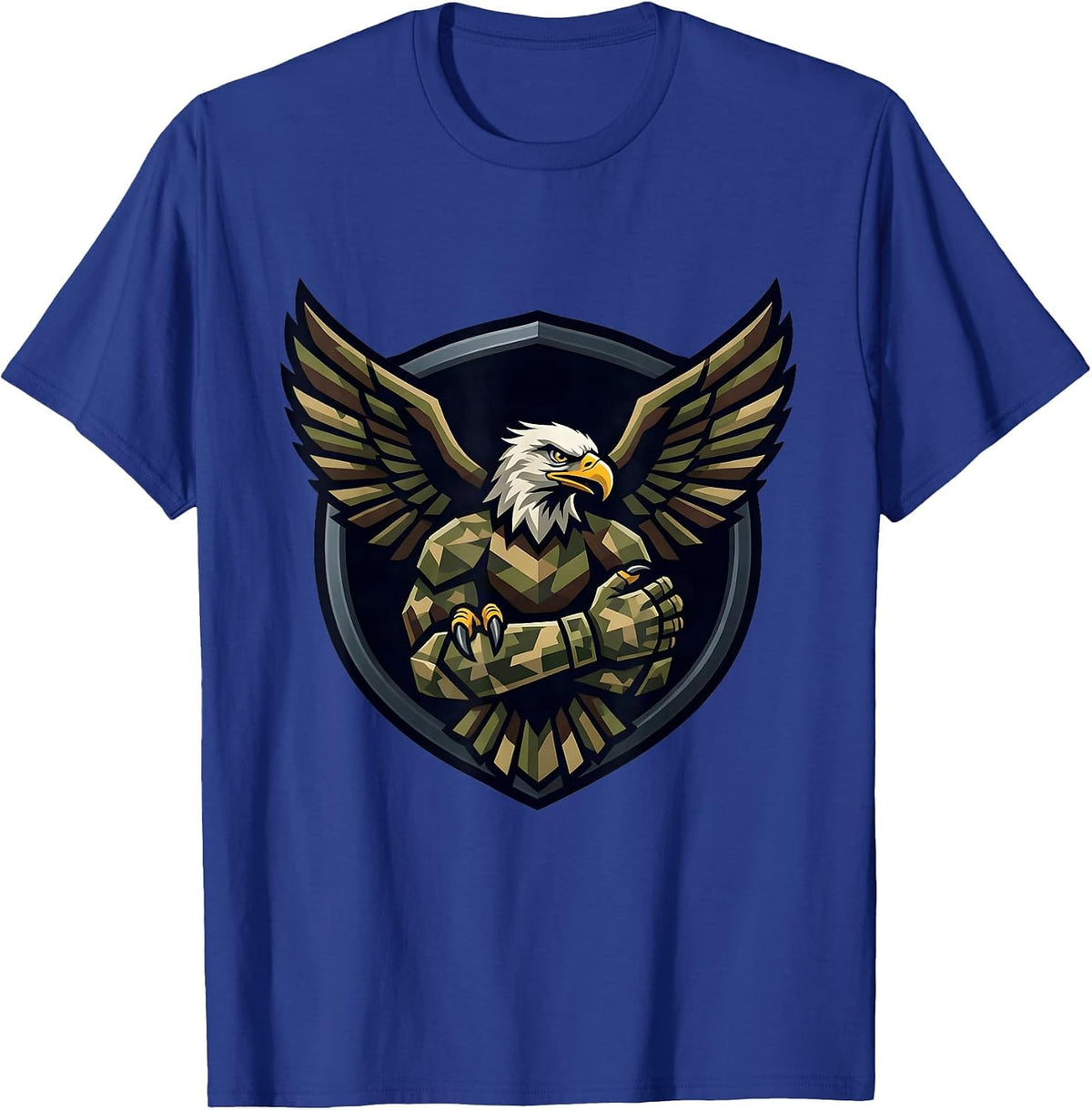 Eagle Landing on Camo Soldier Arm Graphic T-Shirt - Royal Blue