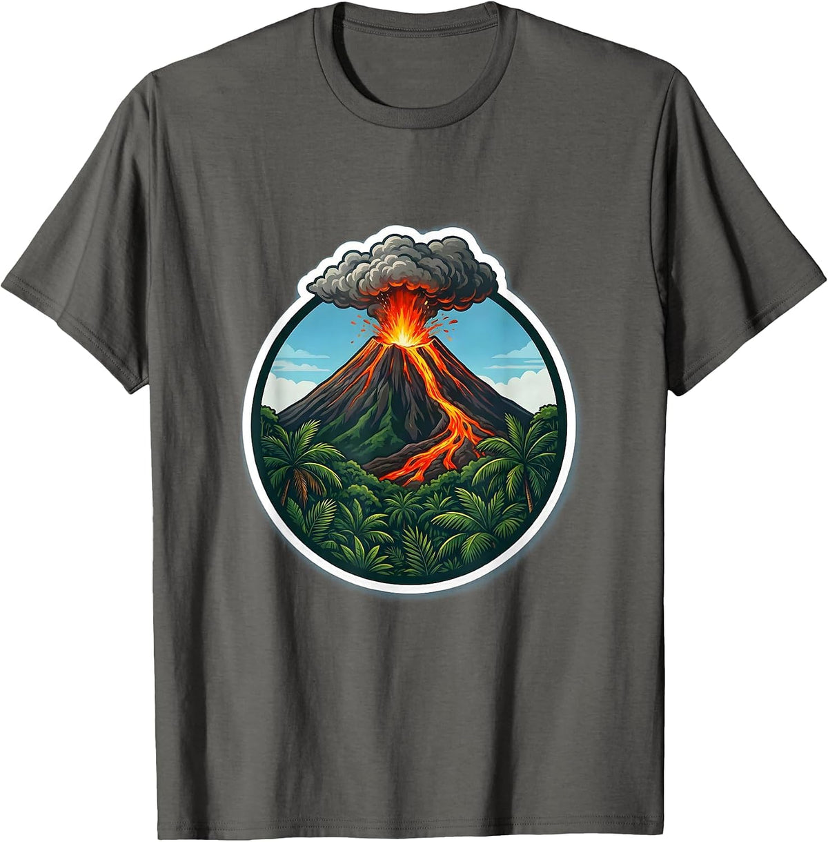 Hawaii Volcanic Eruption Jungle Illustration T-Shirt - Asphalt Grey