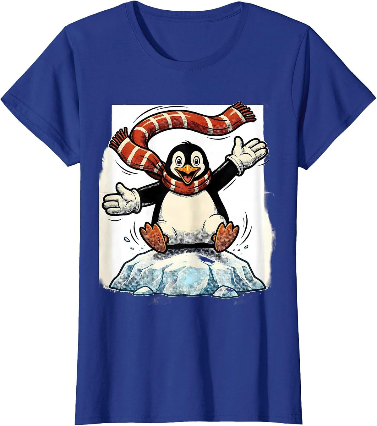 Women's Bouncy Penguin Retro Cartoon Penguin Lover Humor T-Shirt - Royal Blue