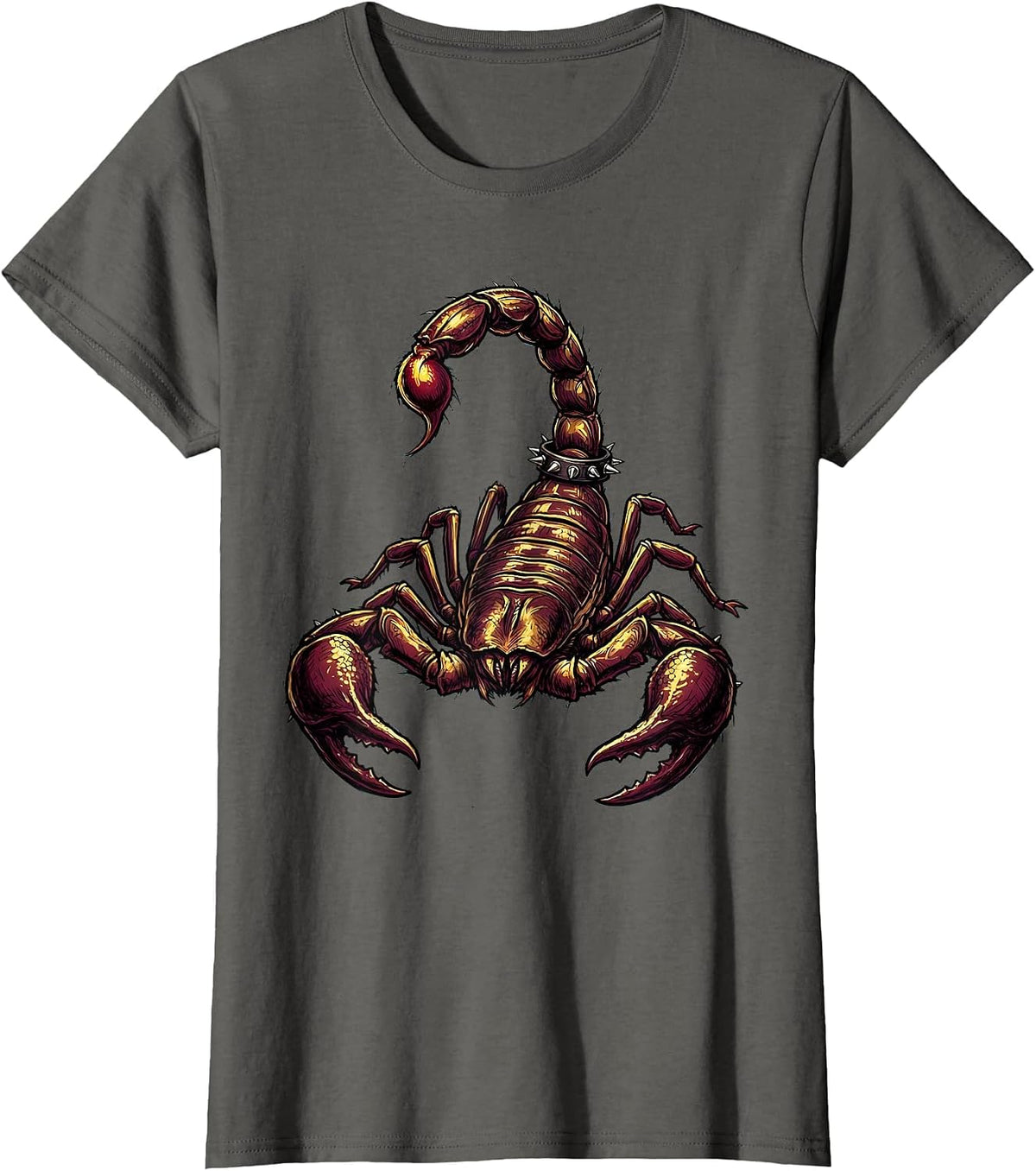 Women's Rock and Roll Scorpion Studded Collar Graphic T-Shirt - Asphalt Grey