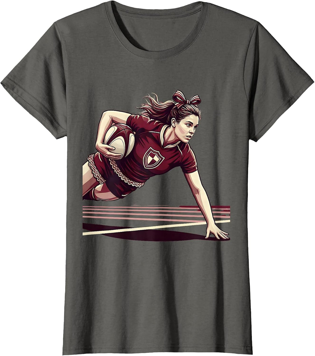 Women's Rugby Try Scorer Diving Forward Graphic T-Shirt - Asphalt Grey