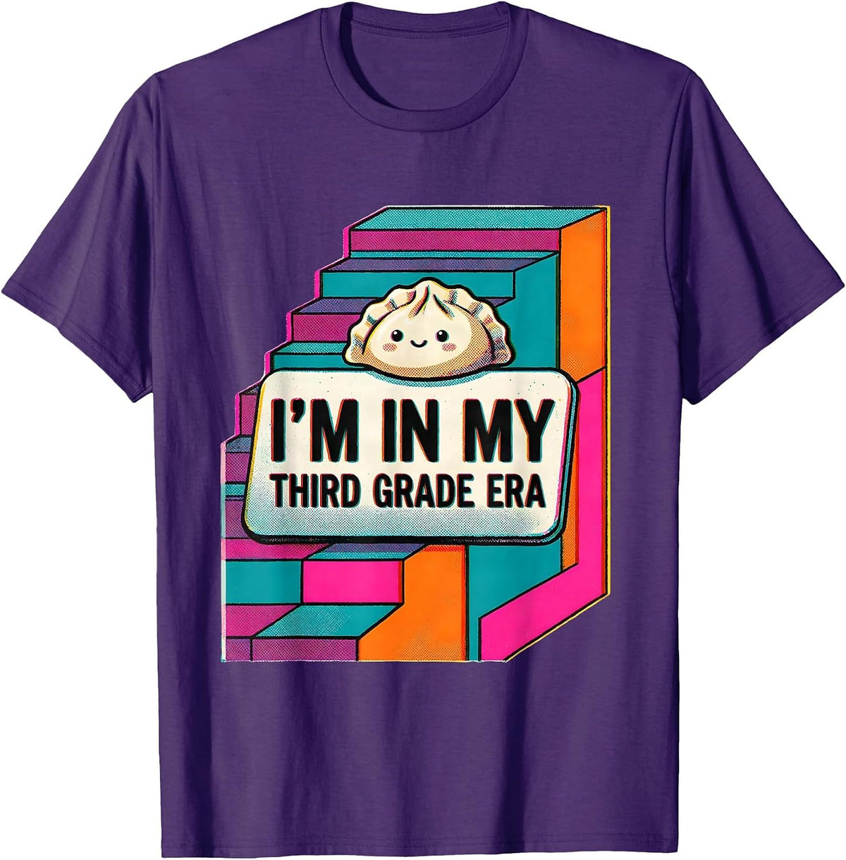 Men's I'm In My Third Grade Era Cute Kawaii Dumpling Back T-Shirt - Purple