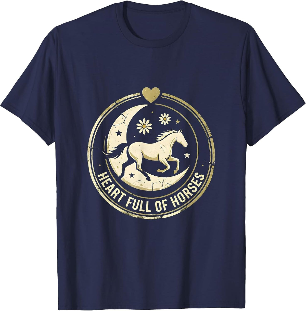 Heart Full of Horses Cowgirl Graphic Design T-Shirt - Navy Blue