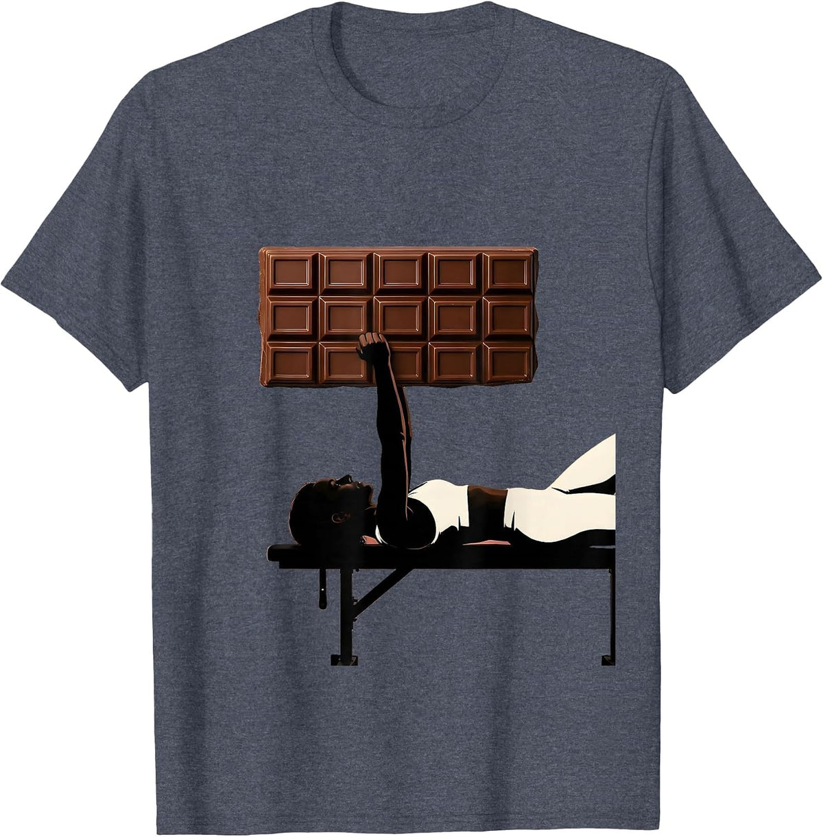 Funny Chocolate Bar Bench Press Gym Illustration T-Shirt - Heather Blue