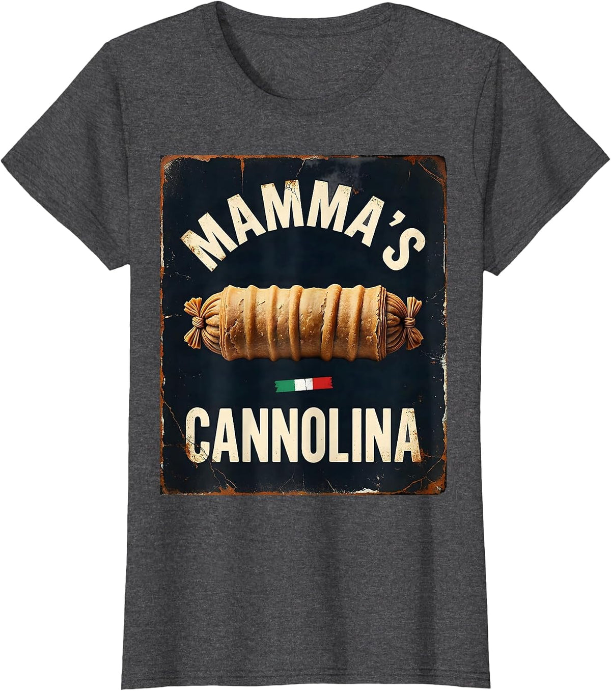 Women's Mamma's Cannolina Distressed Italian Heritage Family Humor T-Shirt - Dark Heather Grey