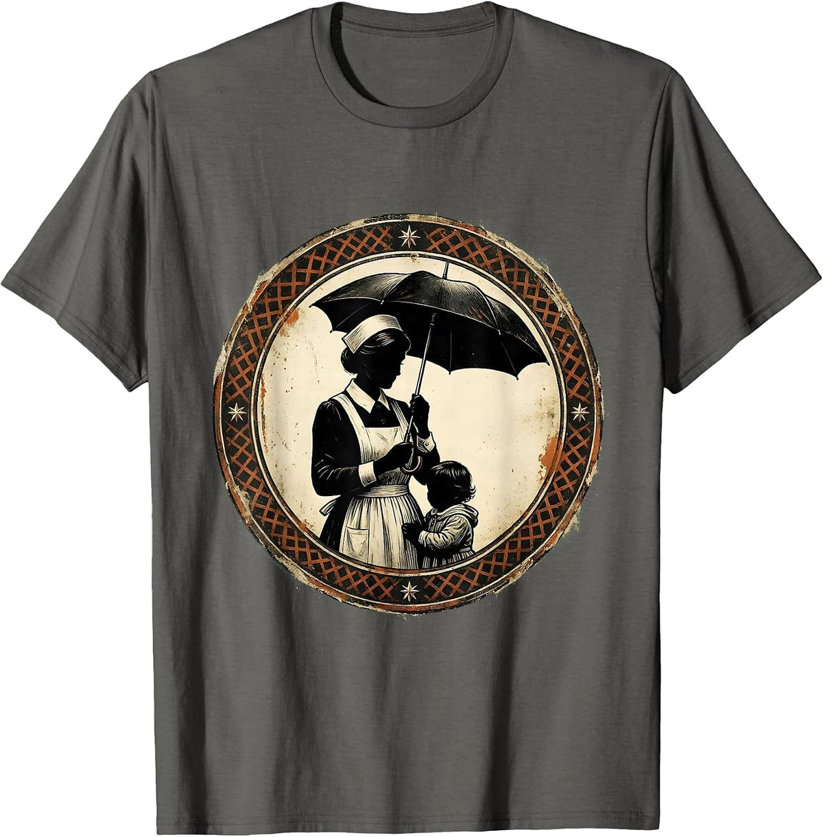 Pediatric Nurse Umbrella Protection Illustration T-Shirt - Asphalt Grey