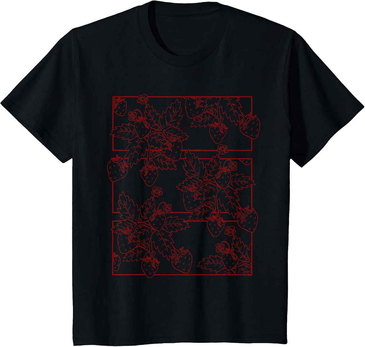 Alt Dark Academia Emo Goth Grunge Aesthetic Red Strawberry T-Shirt - Black