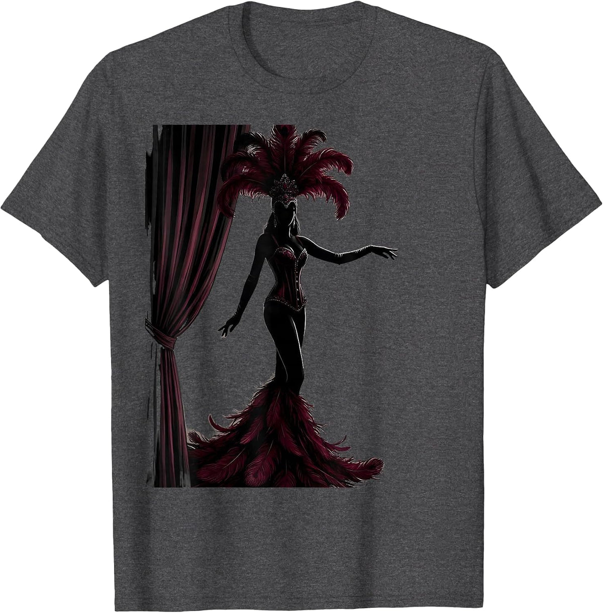 Men's Showgirl Shadow Cast on Velvet Curtain Graphic T-Shirt - Dark Heather Grey