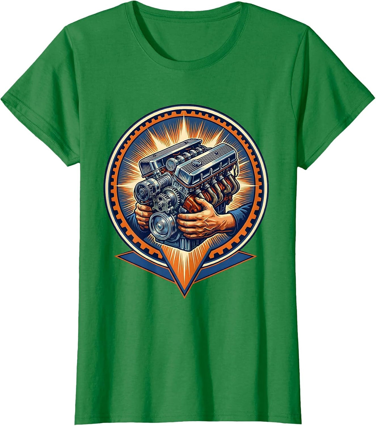 Cuba Classic Car Engine Mechanic Illustration T-Shirt - Kelly Green