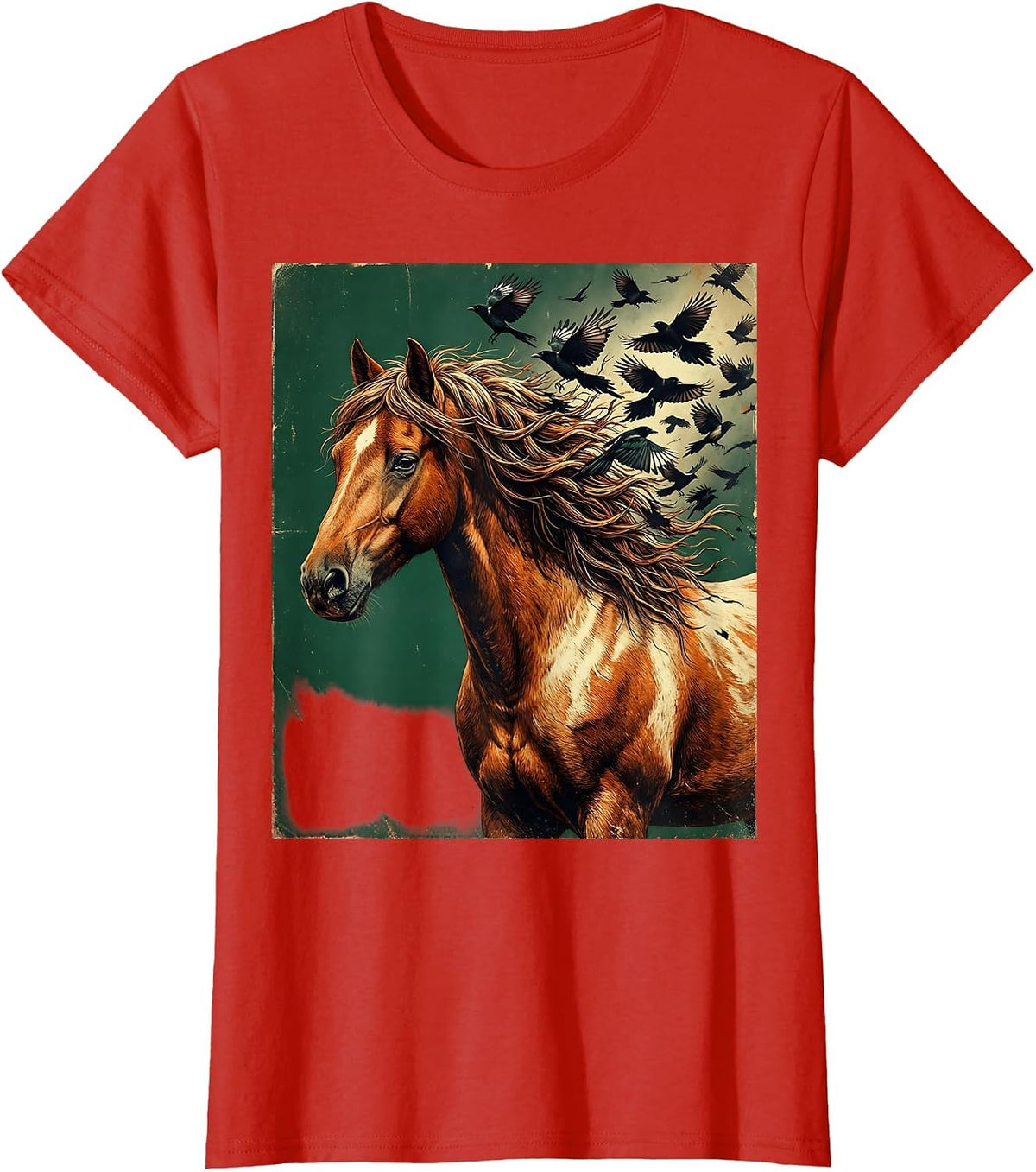 Horse Mane Into Birds Dissolving Wildlife Art T-Shirt - Red
