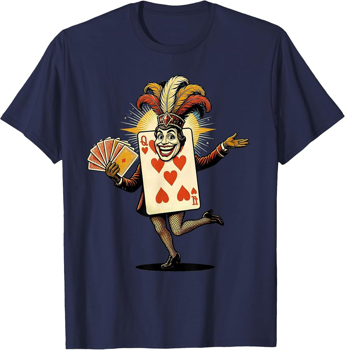Life of a Showgirl Dancing Playing Cards Art T-Shirt - Navy Blue