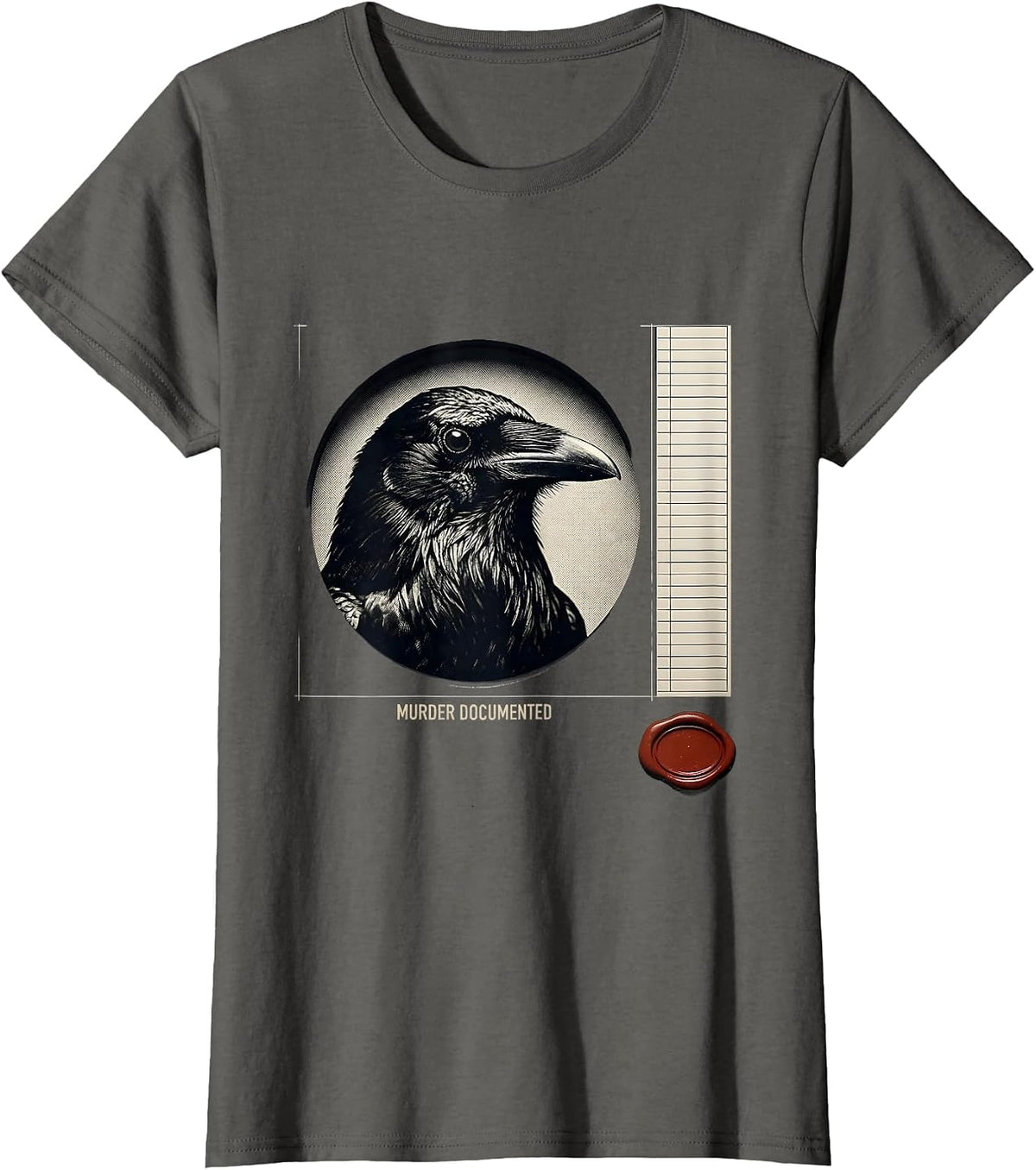 Women's Murder Documented Gothic Raven Crow Humor Literary Pun T-Shirt - Asphalt Grey