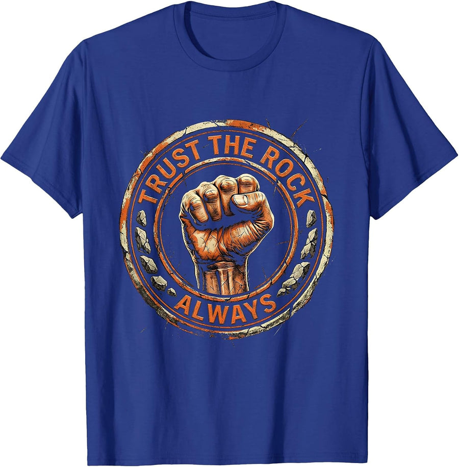 Trust the Rock Always Rock Paper Scissors Design T-Shirt - Royal Blue